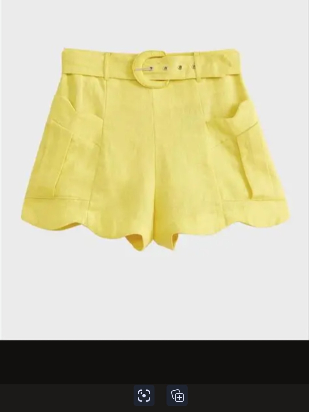Farm Rio Yellow Scallop Hem High-Waist Belted Shorts